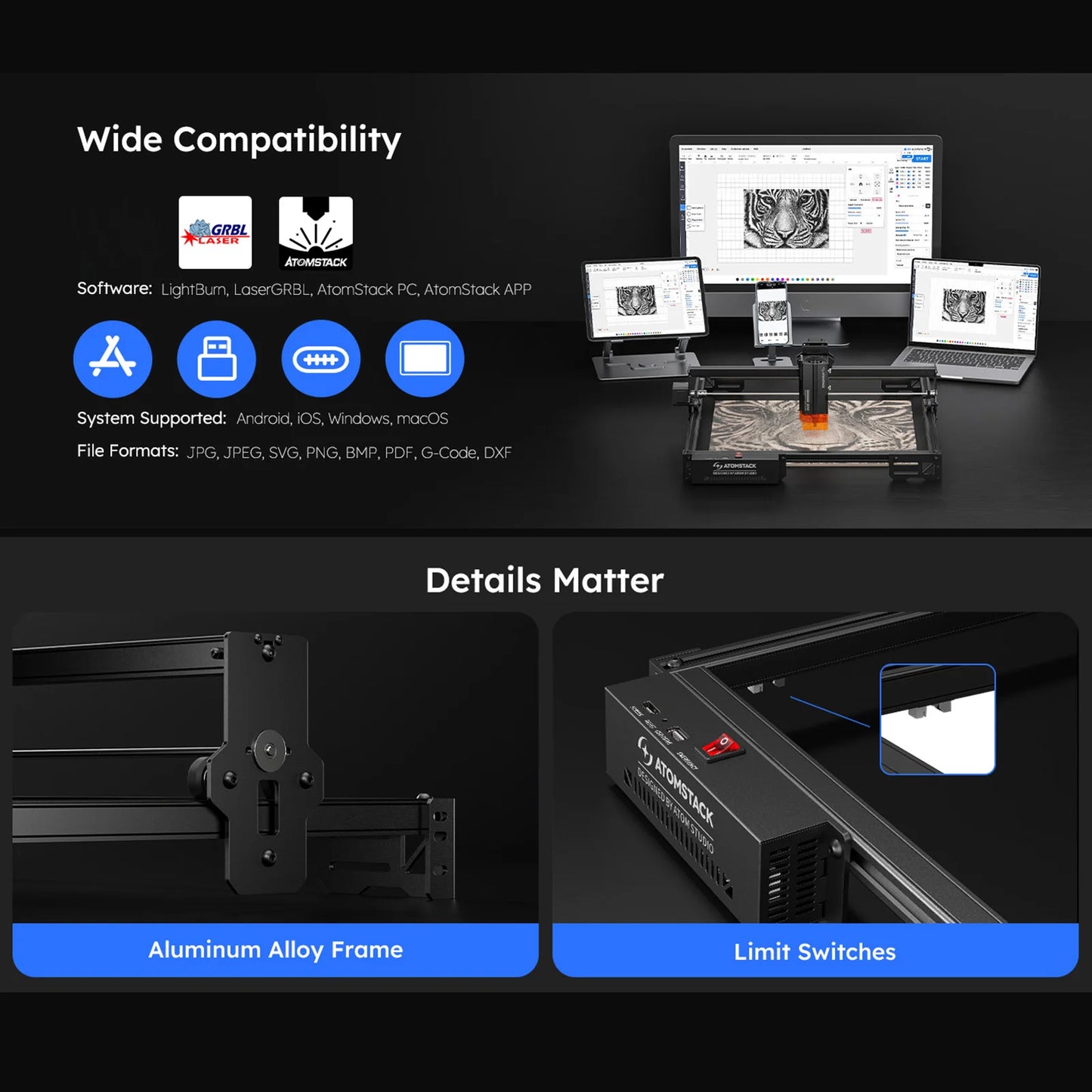 ATOMSTACK A20 PRO V2 Laser Engraver 20W Laser Power Eye Protection 400mm/s High-Speed Laser Engraving Machine 400x365mm Work