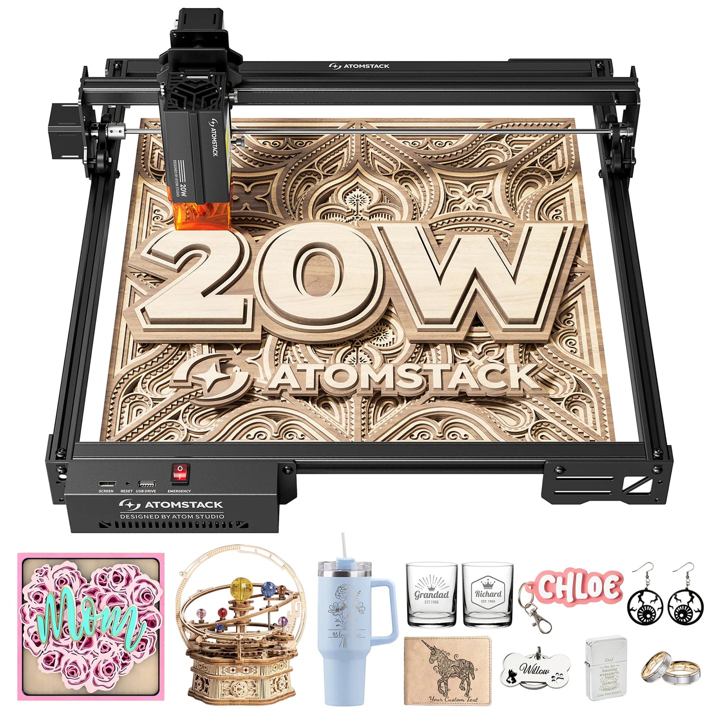 ATOMSTACK A20 PRO V2 Laser Engraver 20W Laser Power Eye Protection 400mm/s High-Speed Laser Engraving Machine 400x365mm Work