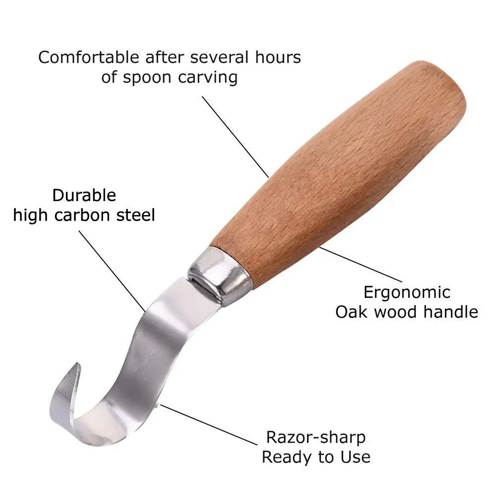 Cuchillo para tallar madera, cuchillo con gancho de cincel, herramientas de tallado, cuchara ergonómica para carpintería, duradero, torcido, profesional escultural