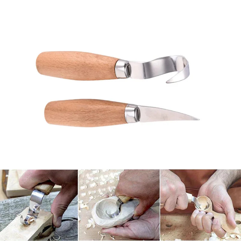 Cuchillo para tallar madera, cuchillo con gancho de cincel, herramientas de tallado, cuchara ergonómica para carpintería, duradero, torcido, profesional escultural
